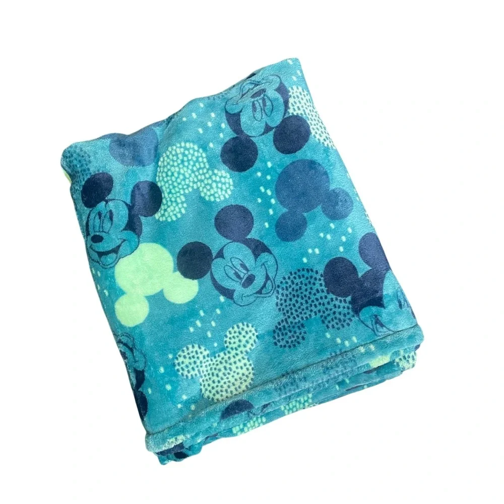 Disney Mickey Mouse Blue Teal Plush Fleece Throw Blanket Character Print 5'x6'